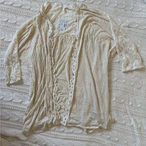 Beige Lace Trim Cardigan